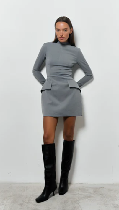 Mock Neck Long-Sleeve Mini Dress