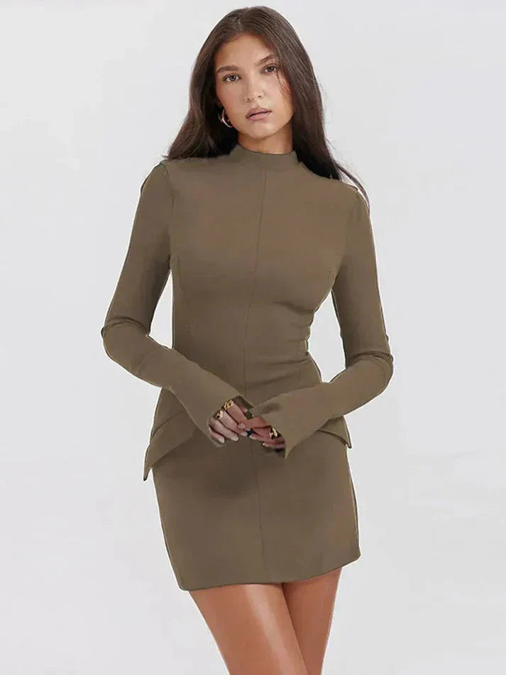 Mock Neck Long-Sleeve Mini Dress
