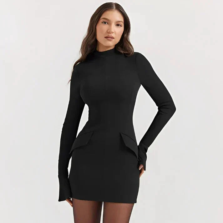 Mock Neck Long-Sleeve Mini Dress