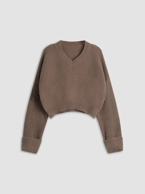 Cropped V-Neck Sweater