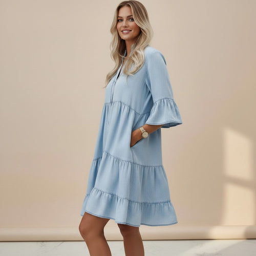 Denim Tiered Midi Dress