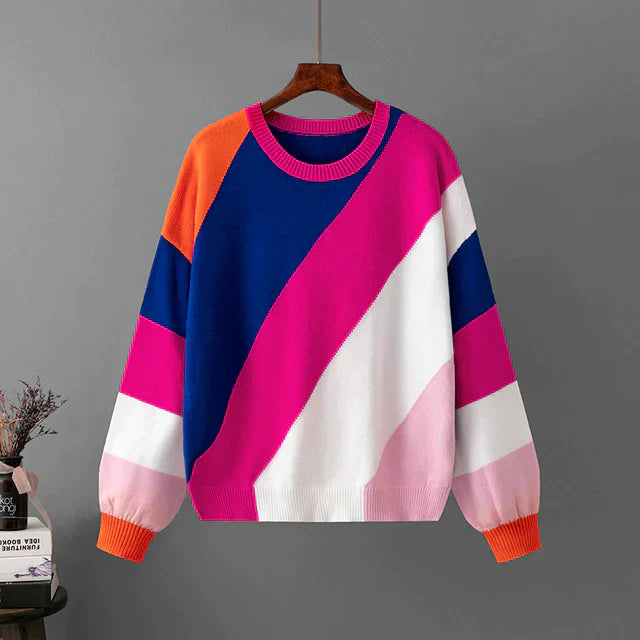 Diagonal Striped Knit Sweater