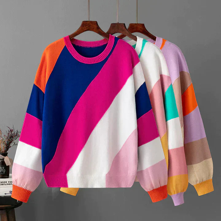 Diagonal Striped Knit Sweater