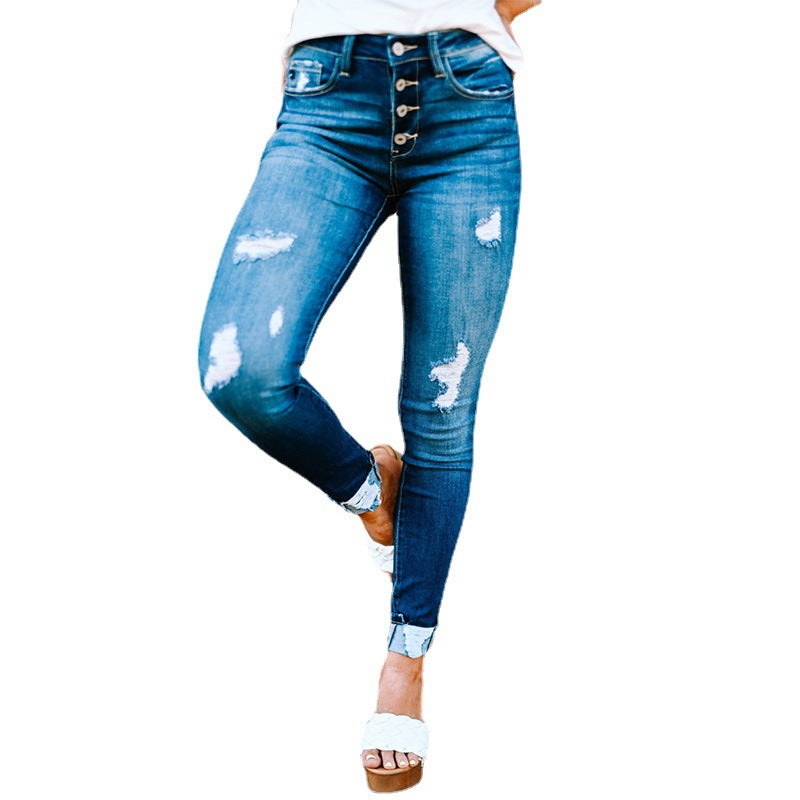 Distressed High-Waist Skinny Jeans