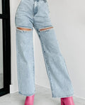 Vintage Wash Glitter Knee Jeans