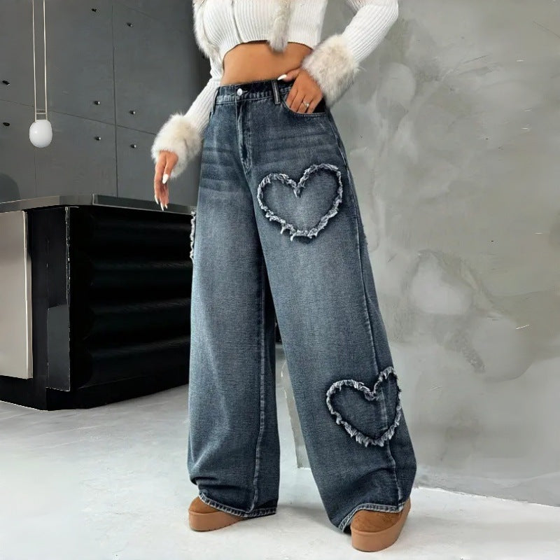Relaxed Fit Heart Cutout Jeans