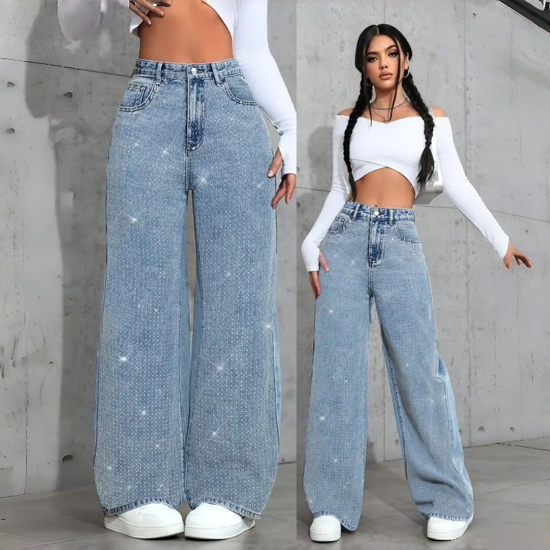 Sparkling High Waist Wide Leg Jeans