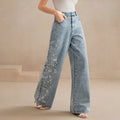 Floral Embroidered Wide Leg Jeans