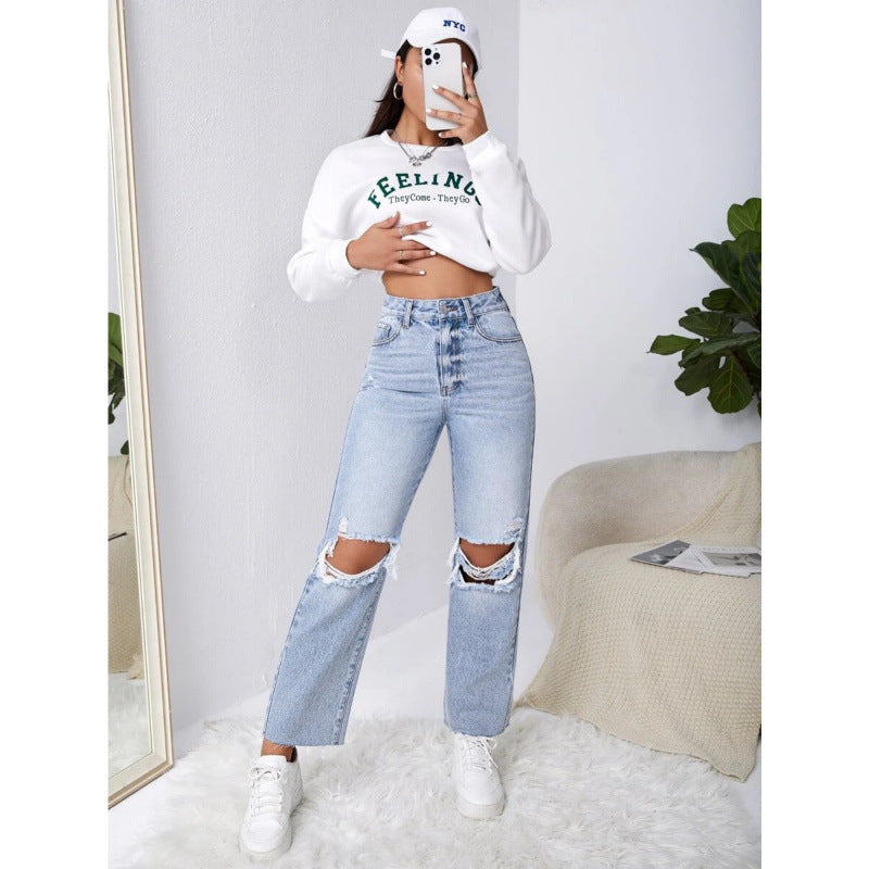 Distressed High Waist Mom Jeans