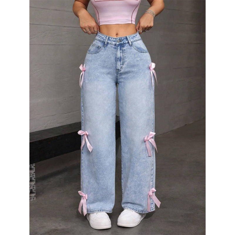 High Waist Bow Detail Jeans