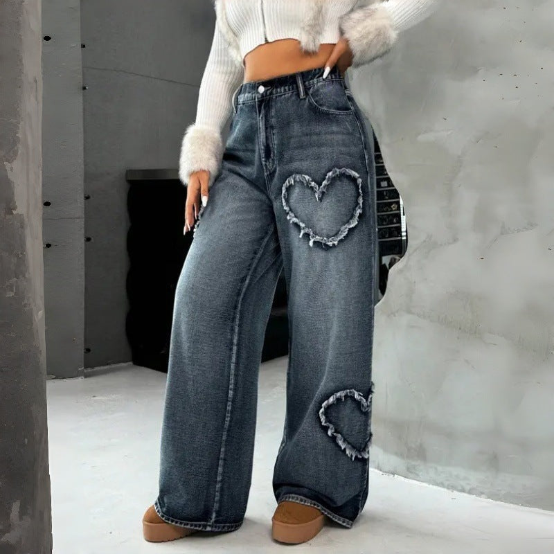Relaxed Fit Heart Cutout Jeans