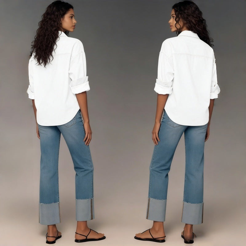 Relaxed Cuffed Boyfriend Jeans