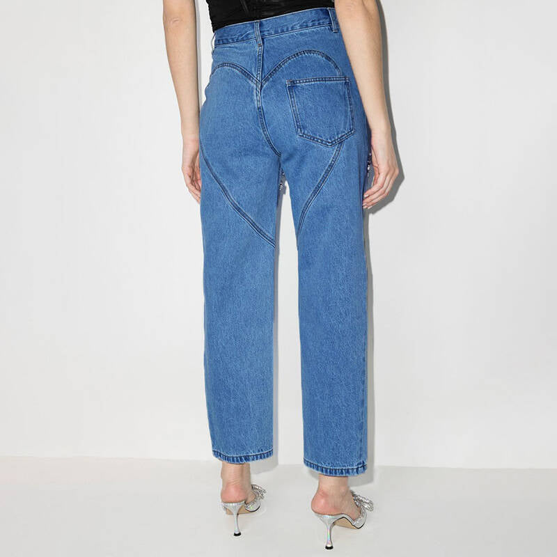 High Waist Rhinestone Jeans