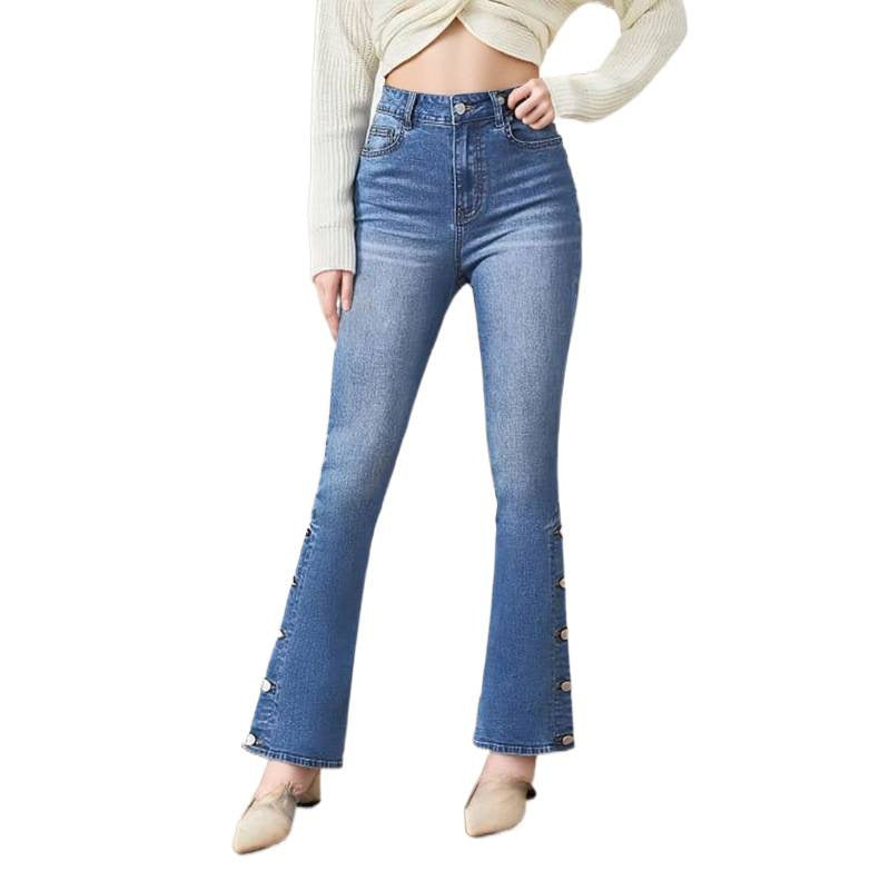 High-Waist Button Bootcut Jeans