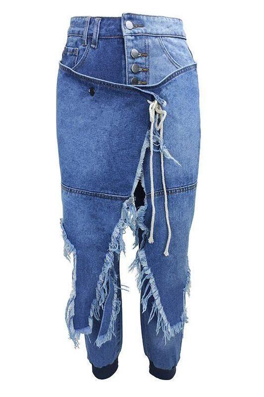 Deconstructed High Waist Jeans