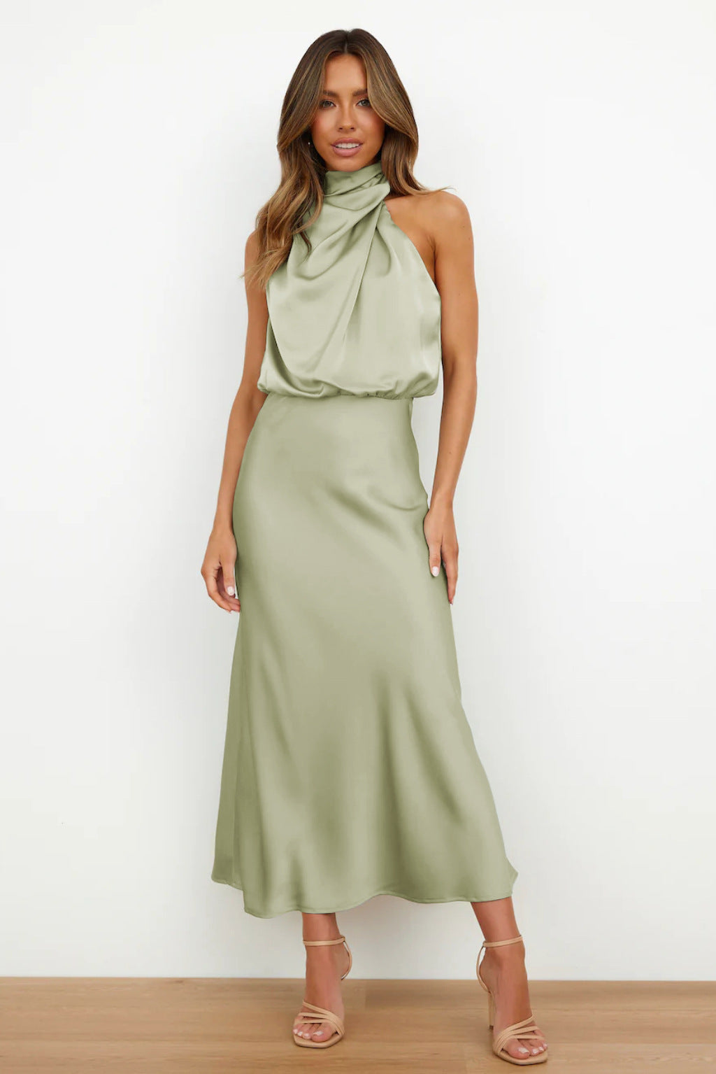 Satin Draped Maxi Dress