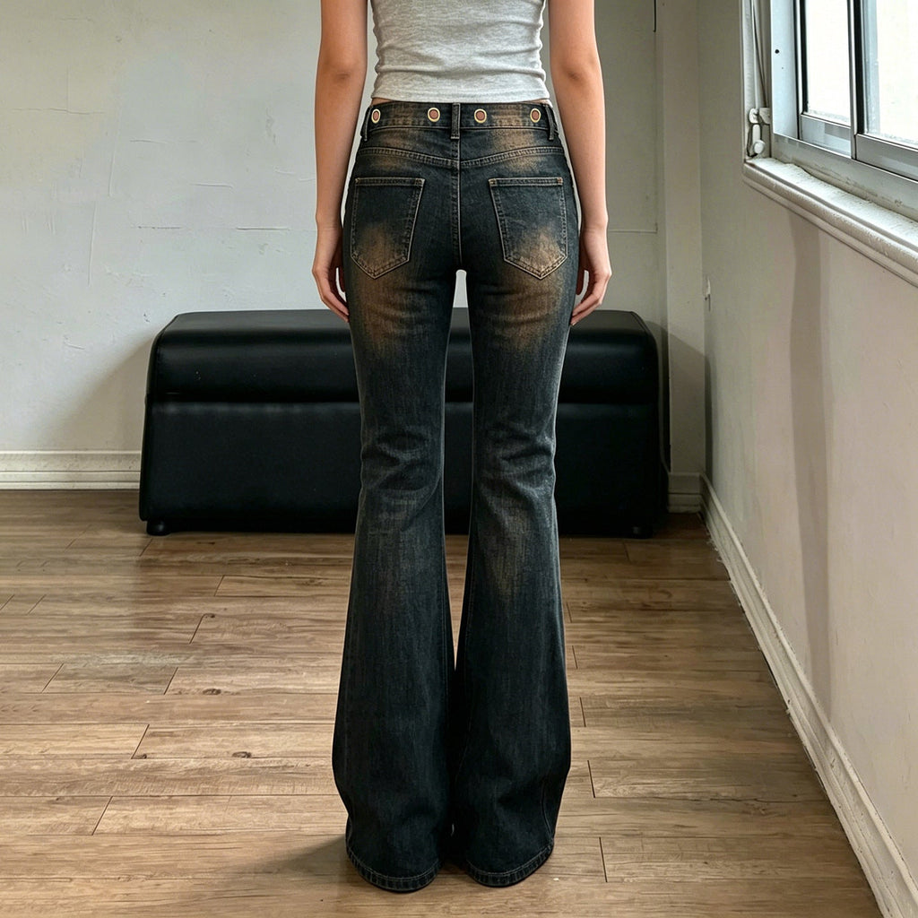 Button Detail Wide Leg Jeans