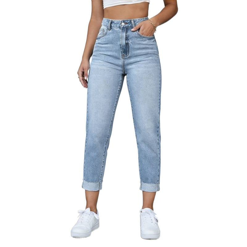 High Waist Frayed Denim Jeans