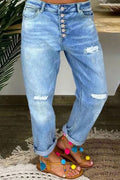 Distressed High-Waist Boyfriend Jeans