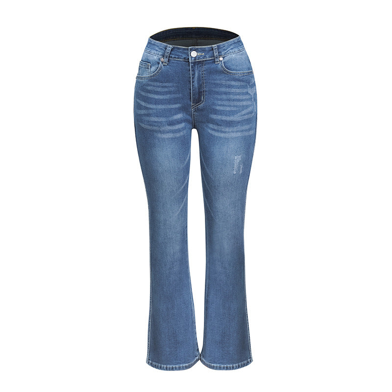 High Waist Distressed Flared Jeans