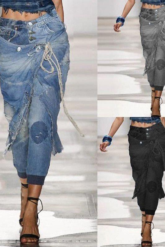 Deconstructed High Waist Jeans