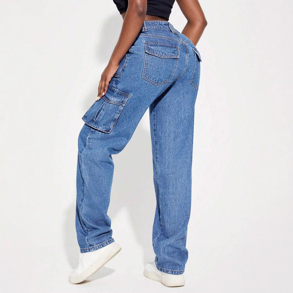 Relaxed High-Waist Cargo Jeans