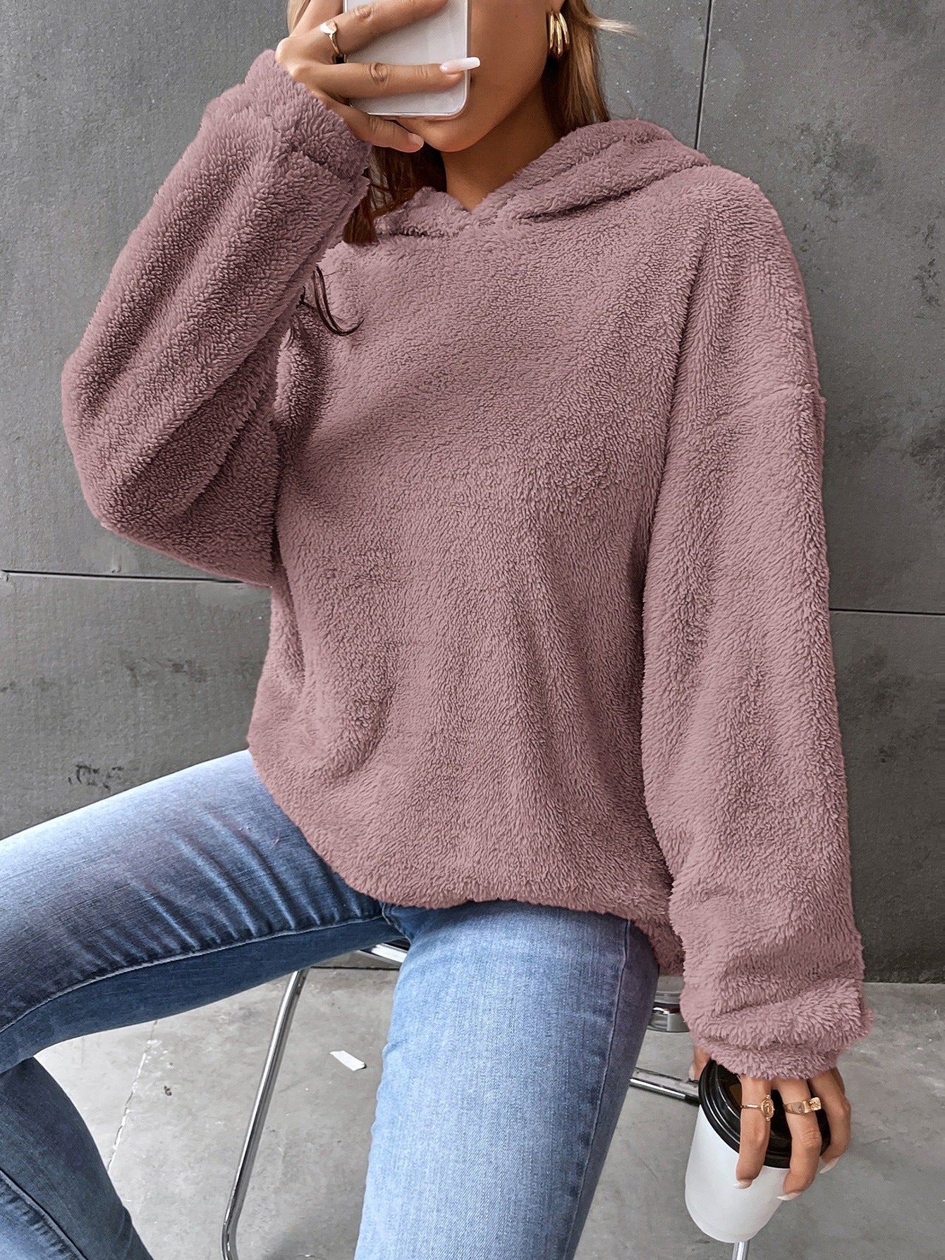 Fuzzy Cropped Hoodie Pullover
