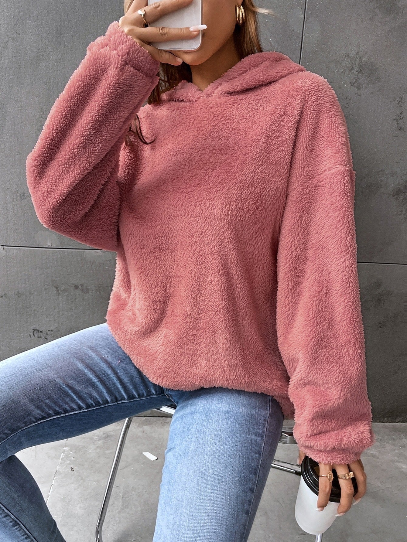 Fuzzy Cropped Hoodie Pullover