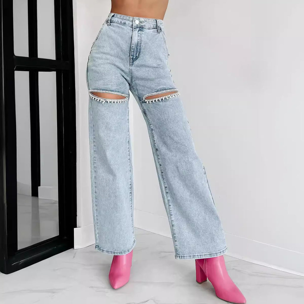 Wide Leg Cut Out Jeans