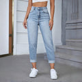High Waist Frayed Denim Jeans