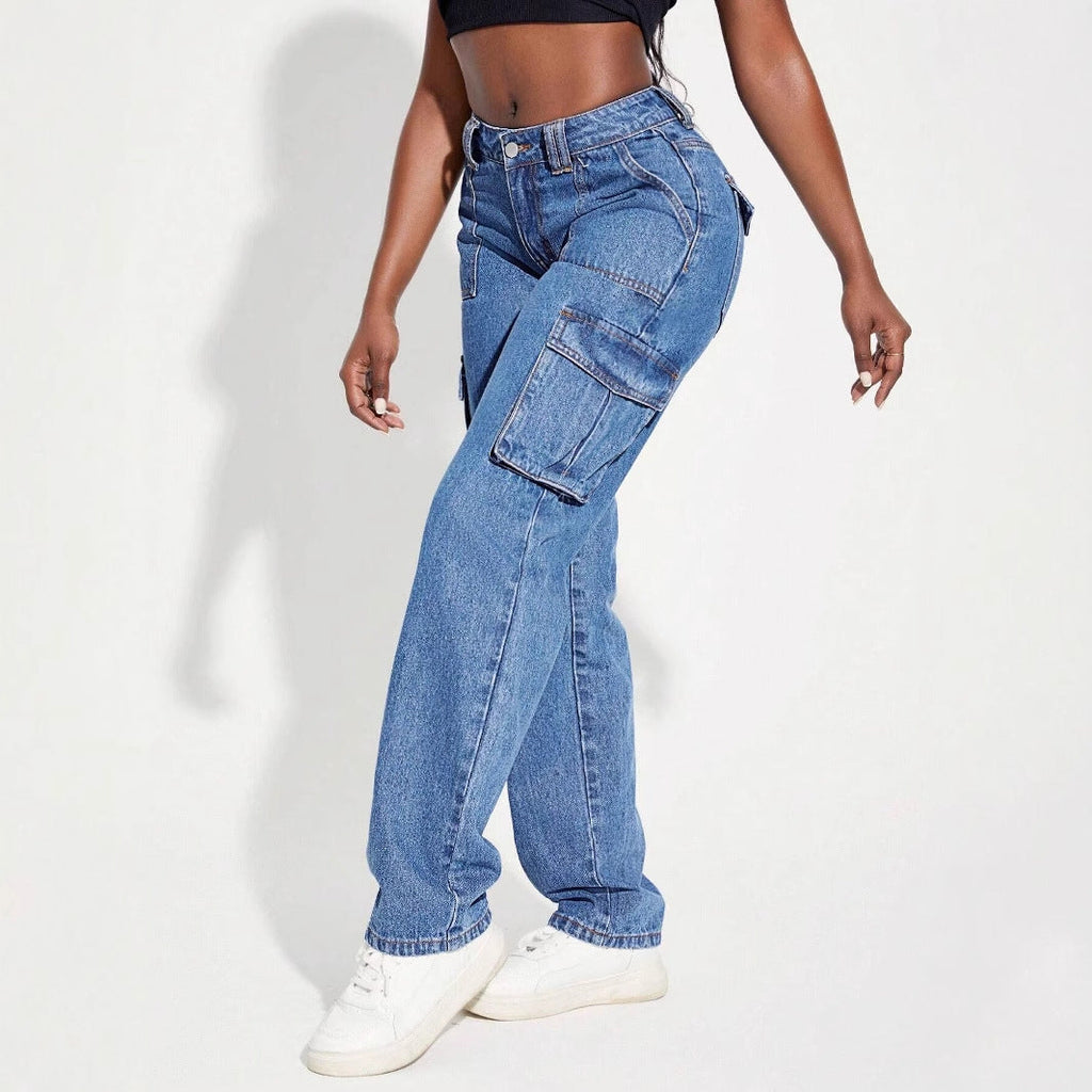 Relaxed High-Waist Cargo Jeans