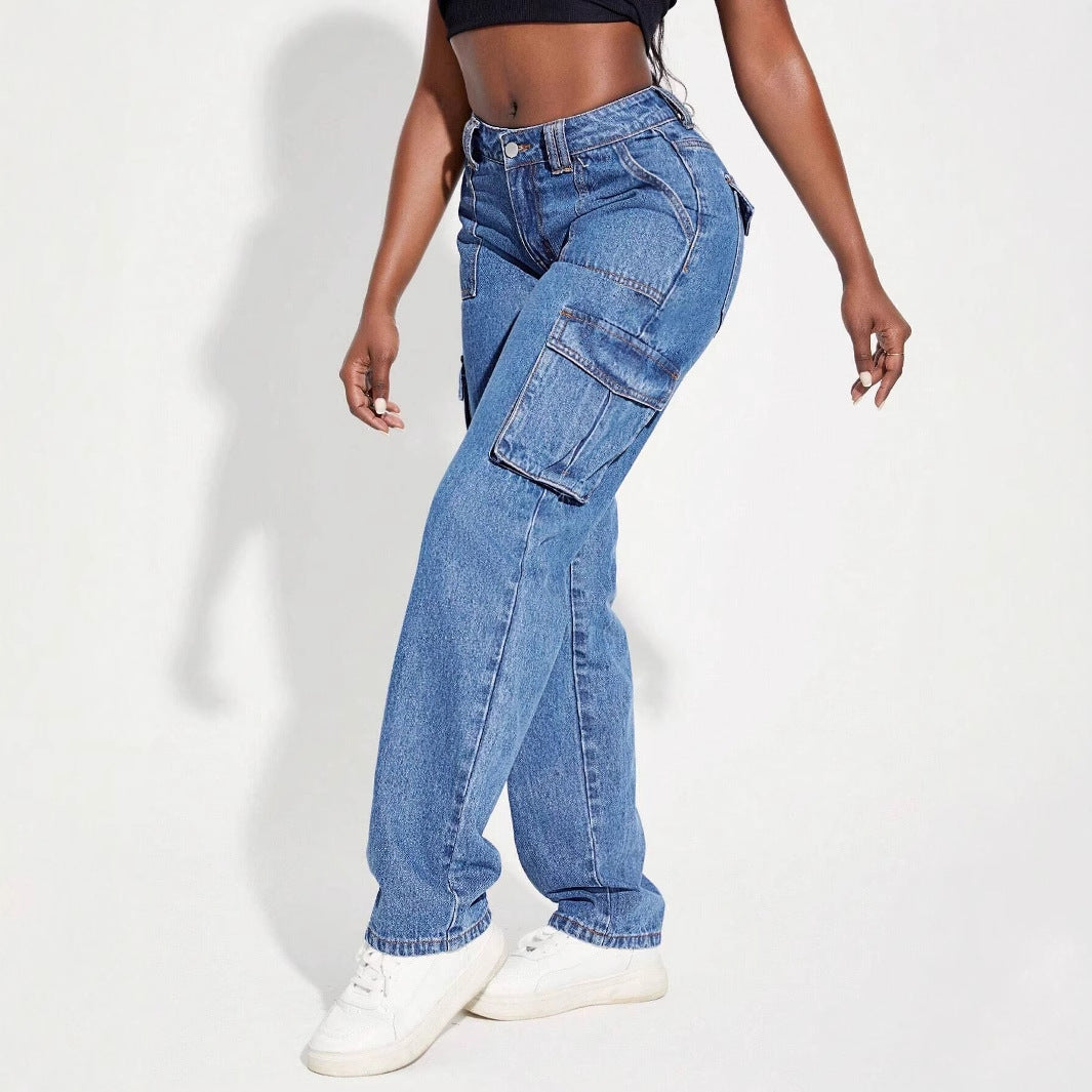 Relaxed High-Waist Cargo Jeans