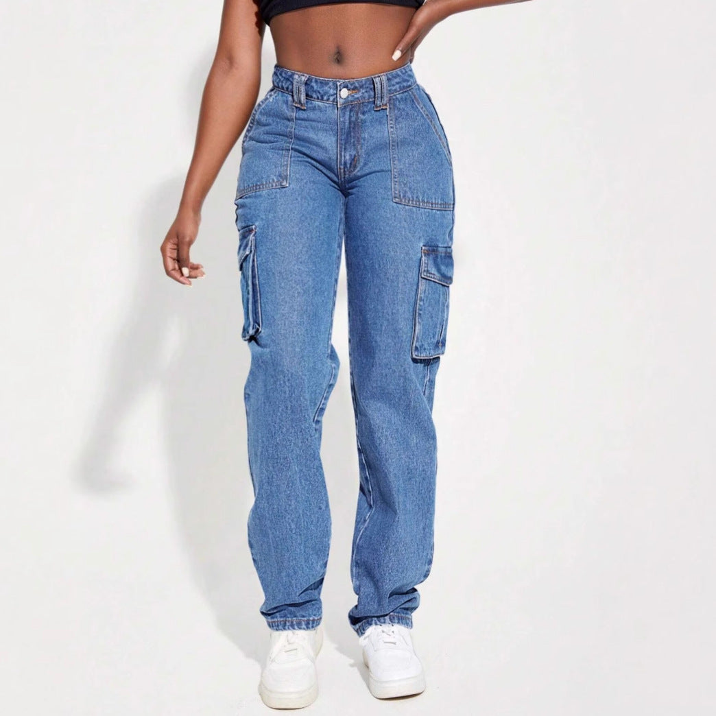 Relaxed High-Waist Cargo Jeans