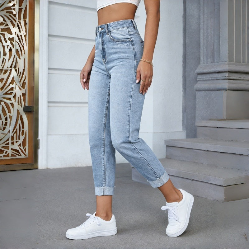 High Waist Frayed Denim Jeans