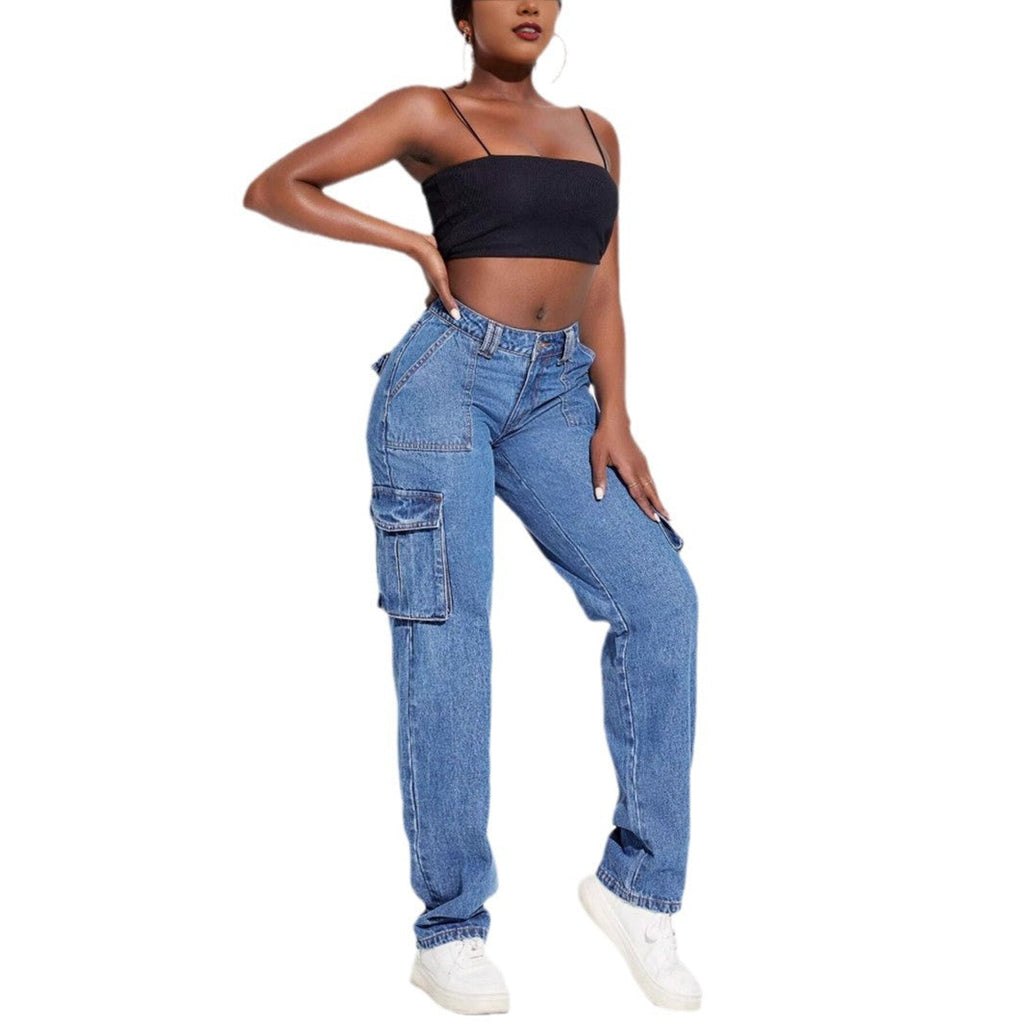 Relaxed High-Waist Cargo Jeans