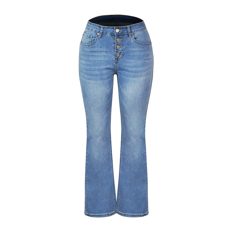 High Waisted Button Fly Bootcut Jeans