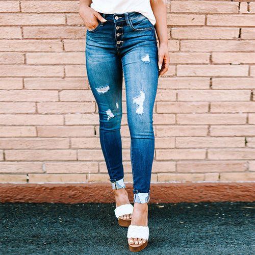 Distressed High-Waist Skinny Jeans