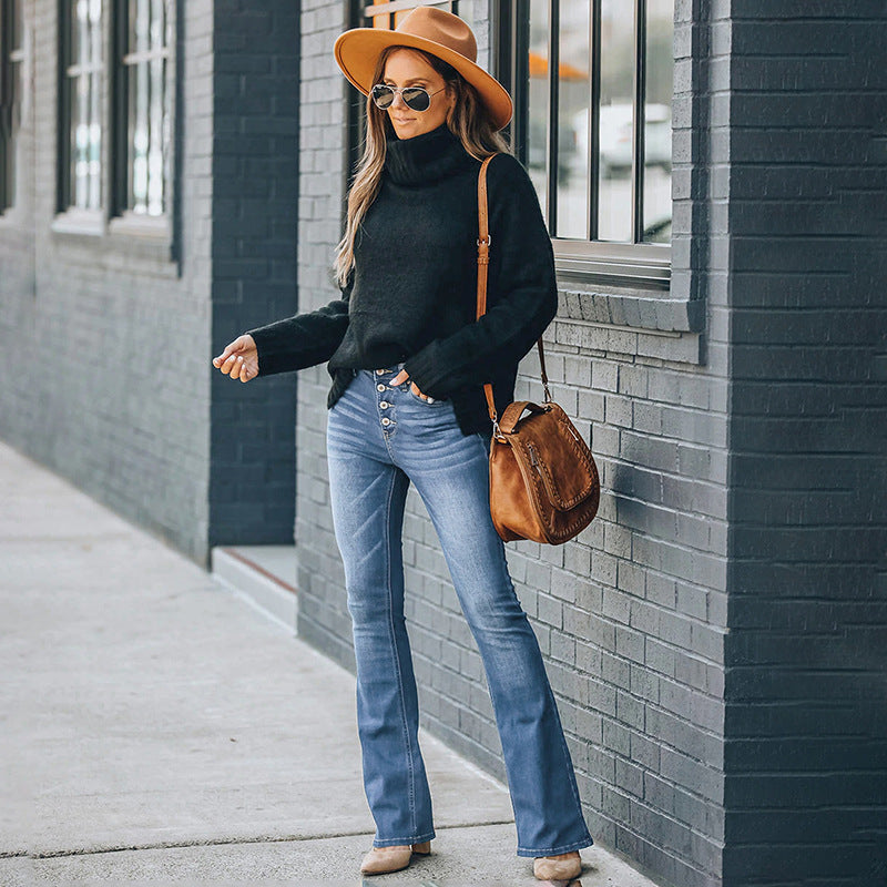 High Waisted Button Fly Bootcut Jeans