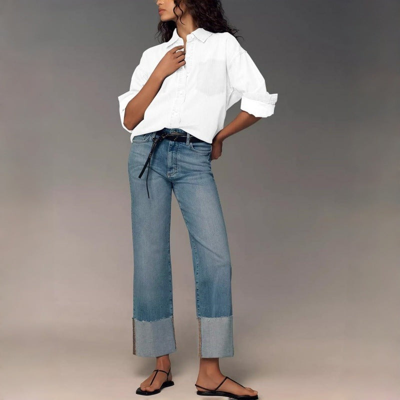 Relaxed Cuffed Boyfriend Jeans