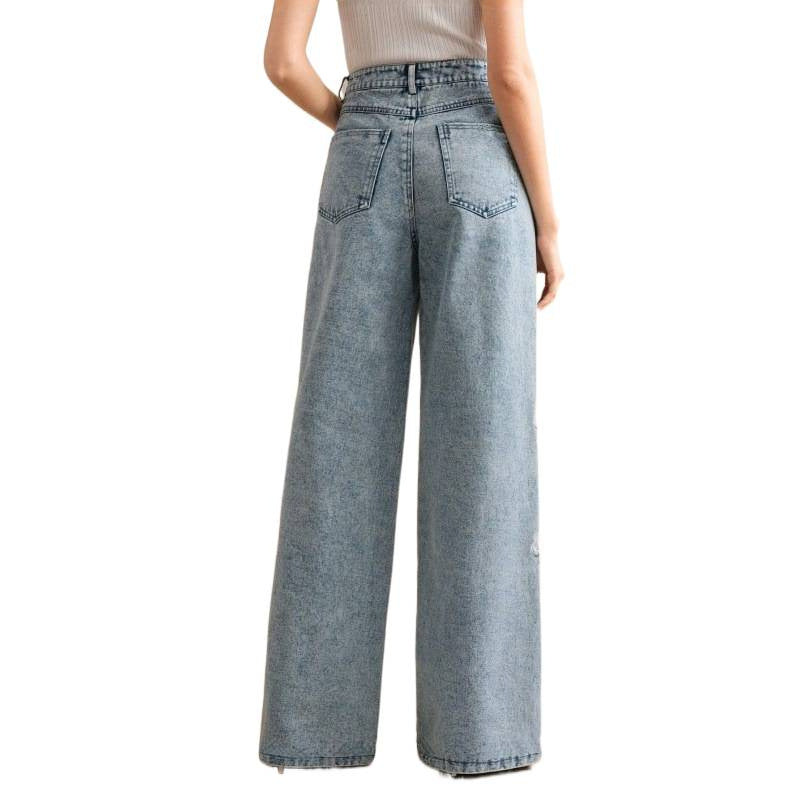 Floral Embroidered Wide Leg Jeans