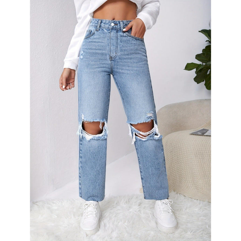 Distressed High Waist Mom Jeans