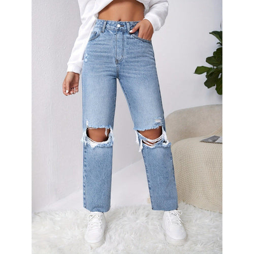 Distressed High Waist Mom Jeans