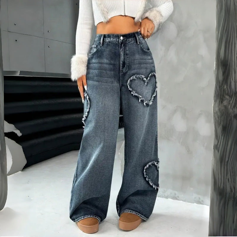 Relaxed Fit Heart Cutout Jeans
