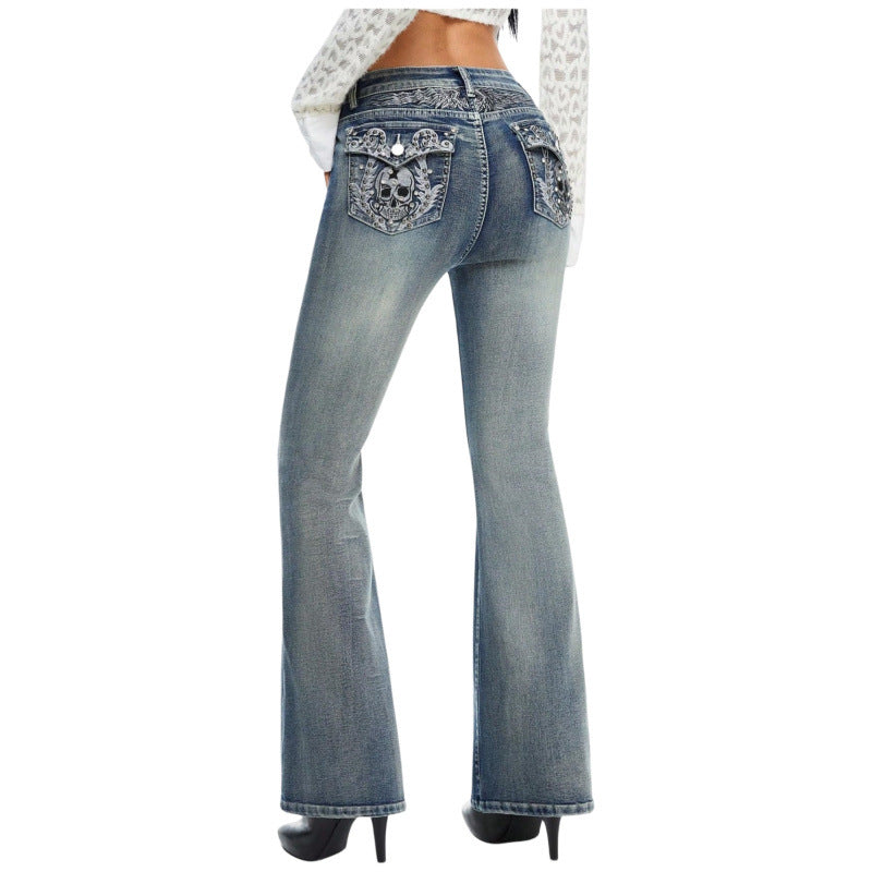 Skull Embellished Bootcut Jeans