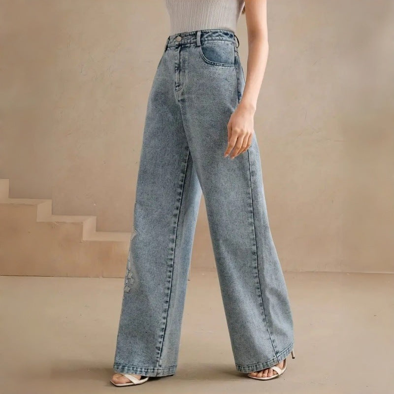 Floral Embroidered Wide Leg Jeans
