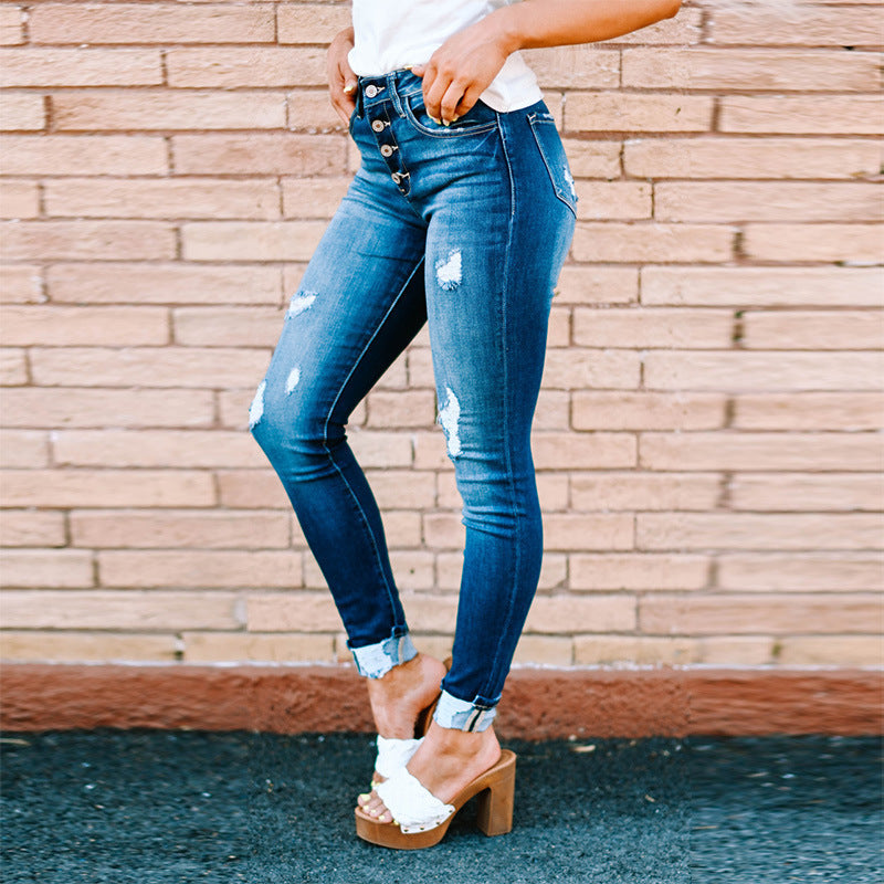 Distressed High-Waist Skinny Jeans