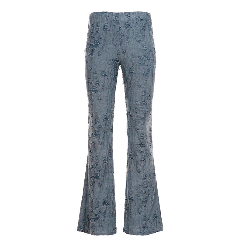 Distressed High-Waisted Flared Jeans