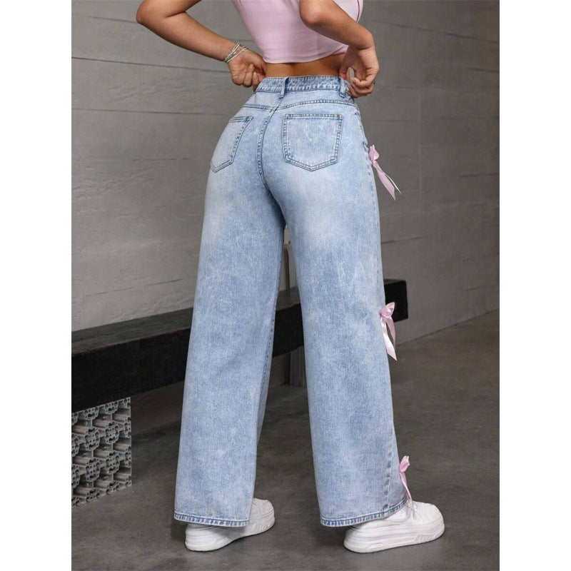 High Waist Bow Detail Jeans