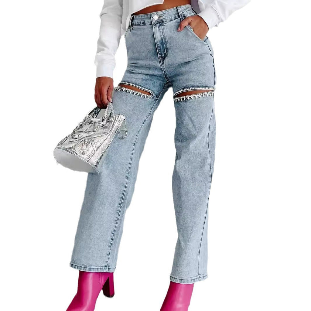 Vintage Wash Glitter Knee Jeans