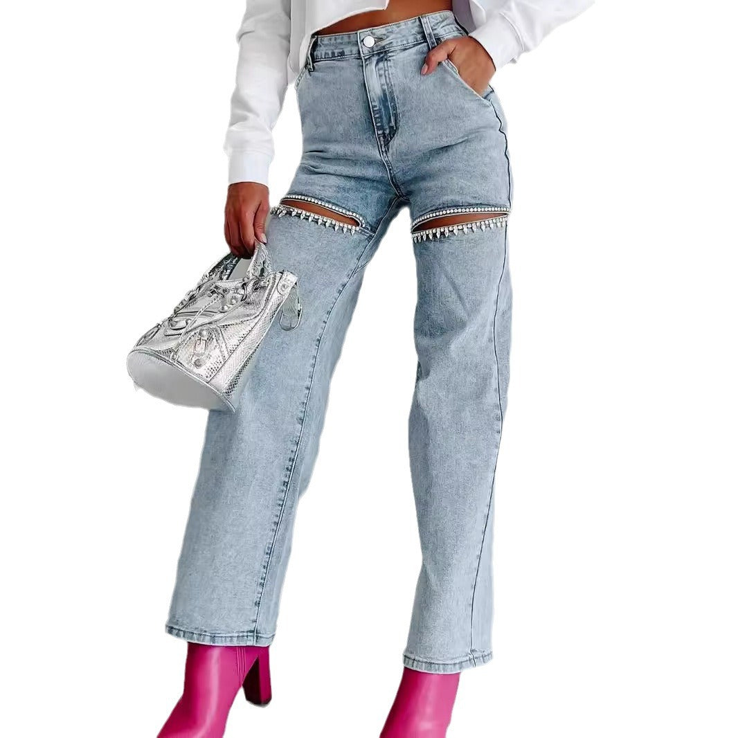 Vintage Wash Glitter Knee Jeans
